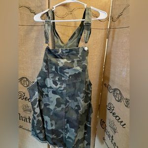 Camo denim overall dress